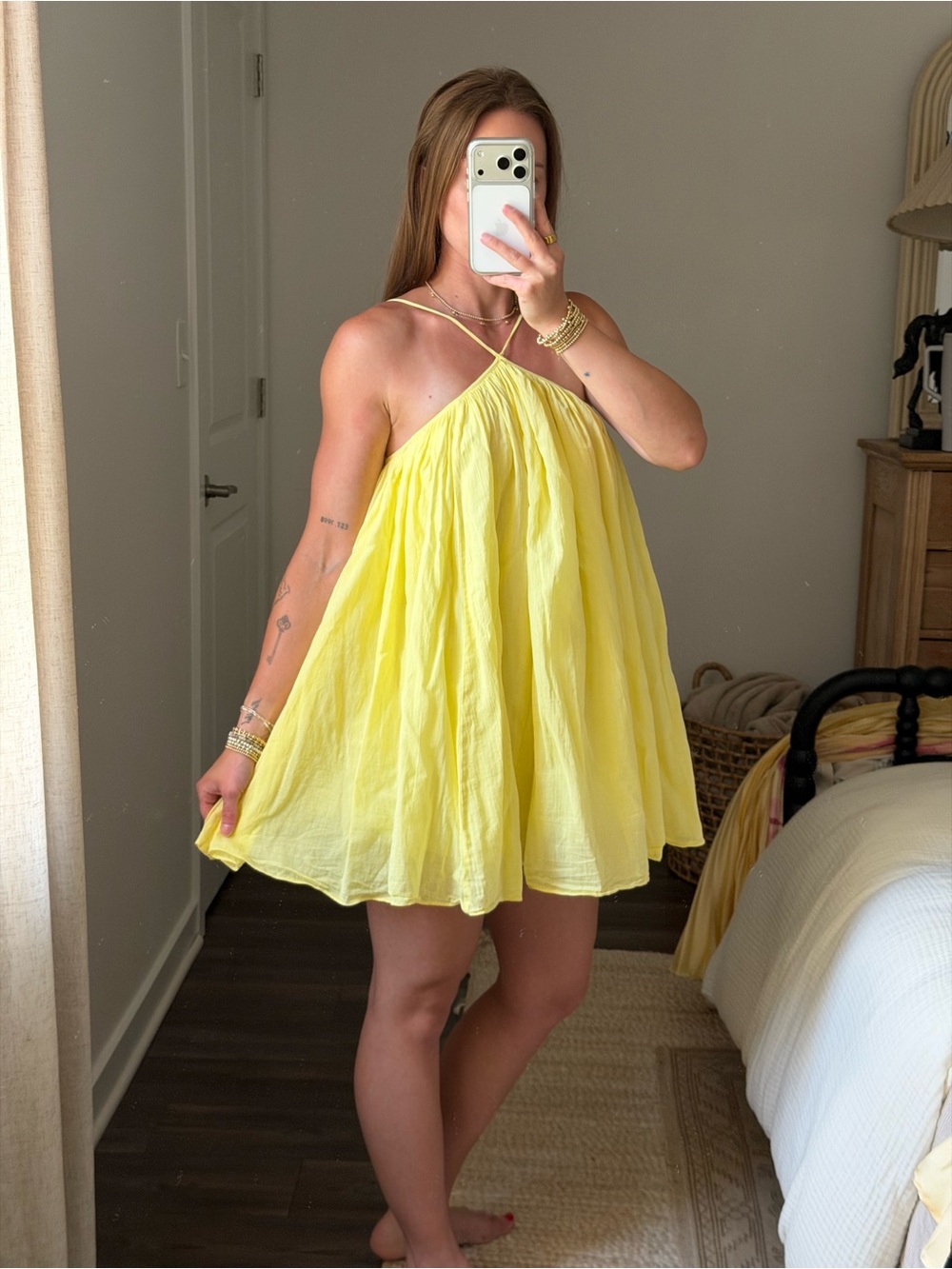 Tularosa Yellow Mini Halter Swing Dress